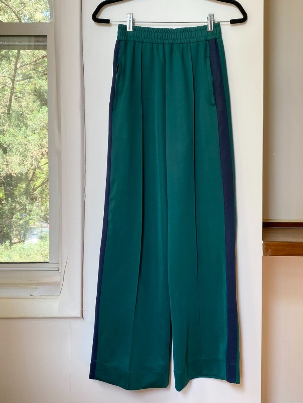 Zara Retro Striped Wide-Leg Track Pants Green Blue Small 858/815